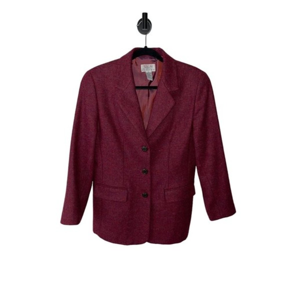Talbots Petites Tweed Blazer Size 10‎ Berry Wine 100% Wool jacket Work